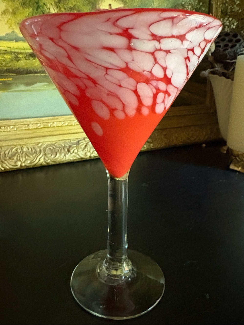 Handmade Flame Orange & White Confetti/ Splatter Stemmed Martini Glass 12 fl oz